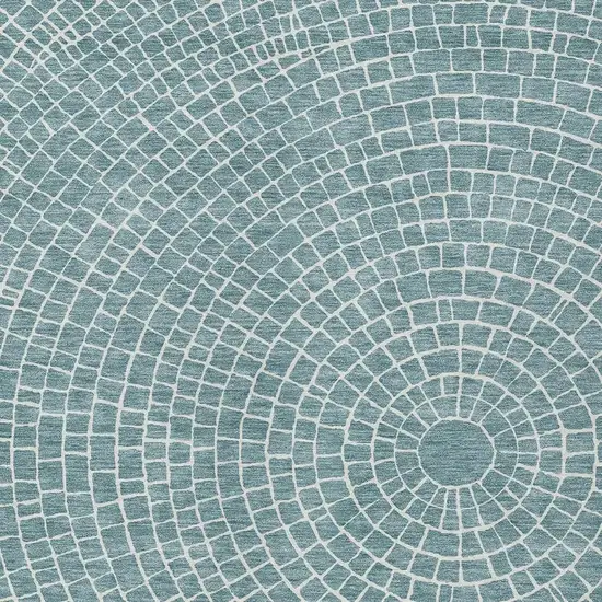 Teal Blue And Ivory Geometric Washable Indoor Outdoor Area Rug Photo 2