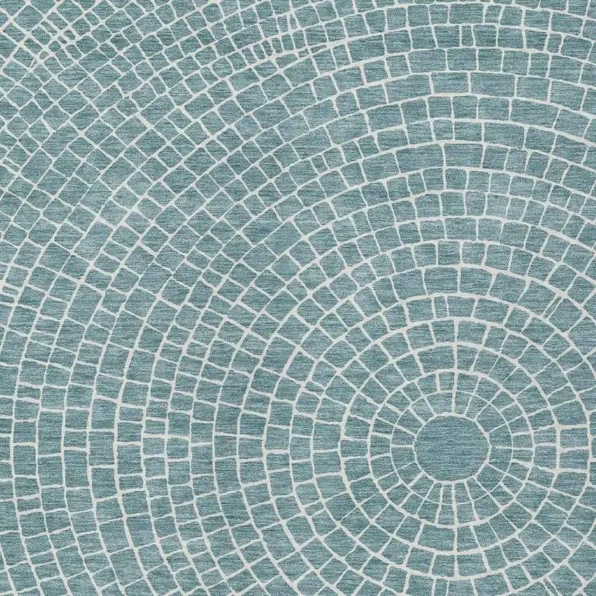 Teal Blue And Ivory Geometric Washable Indoor Outdoor Area Rug Photo 2