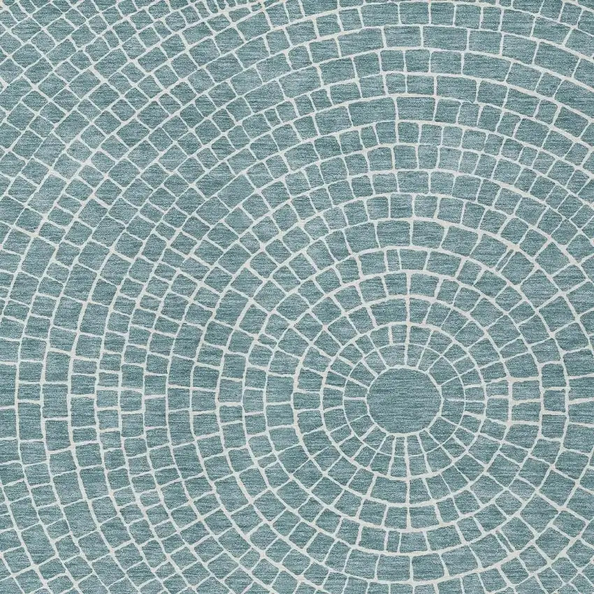 Teal Blue And Ivory Geometric Washable Indoor Outdoor Area Rug Photo 2