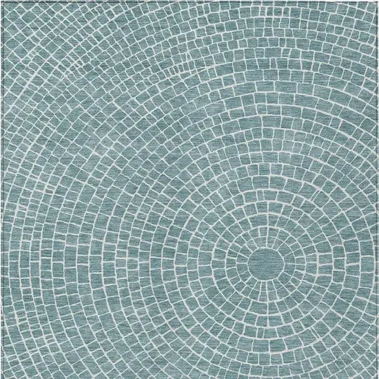 Teal Blue And Ivory Geometric Washable Indoor Outdoor Area Rug Photo 3