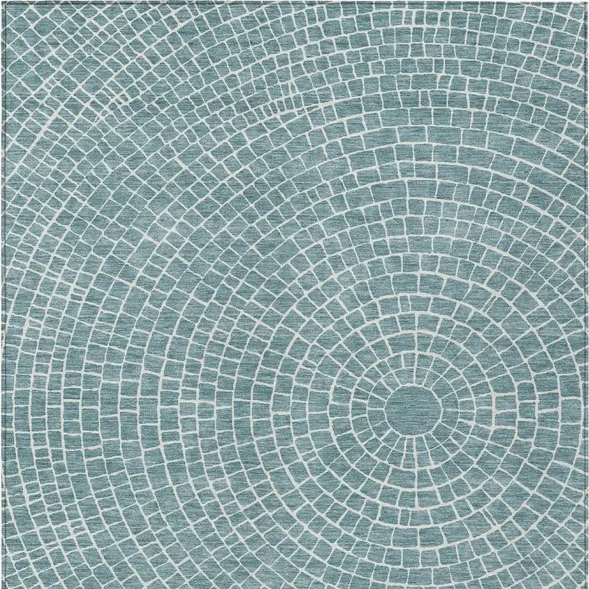 Teal Blue And Ivory Geometric Washable Indoor Outdoor Area Rug Photo 3