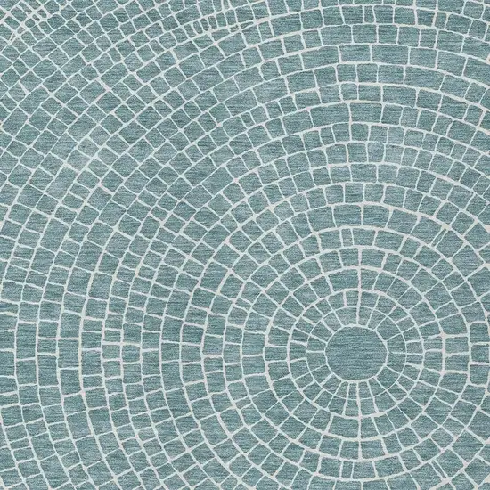 Teal Blue And Ivory Geometric Washable Indoor Outdoor Area Rug Photo 2