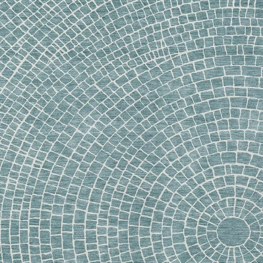 Teal Blue And Ivory Geometric Washable Indoor Outdoor Area Rug Photo 2