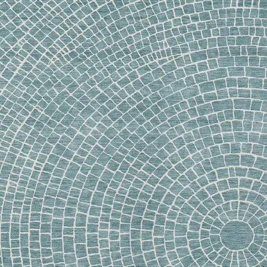 Teal Blue And Ivory Geometric Washable Indoor Outdoor Area Rug Photo 2