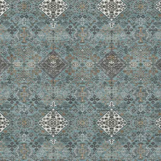 Teal Blue And Ivory Geometric Washable Indoor Outdoor Area Rug Photo 2
