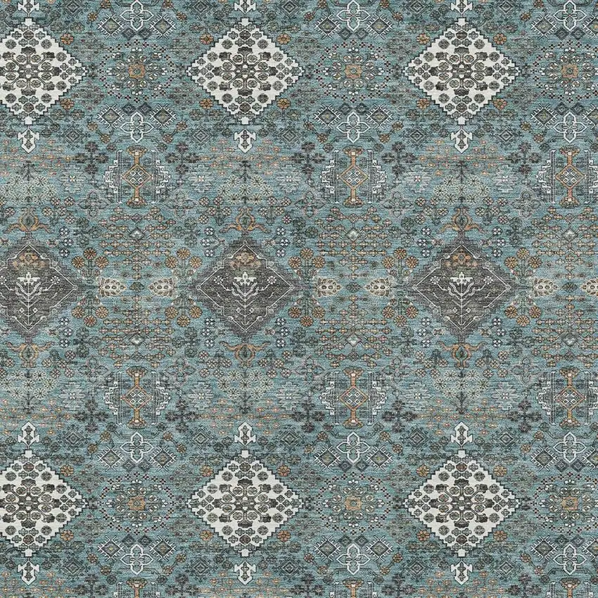 Teal Blue And Ivory Geometric Washable Indoor Outdoor Area Rug Photo 2