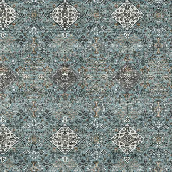 Teal Blue And Ivory Geometric Washable Indoor Outdoor Area Rug Photo 2