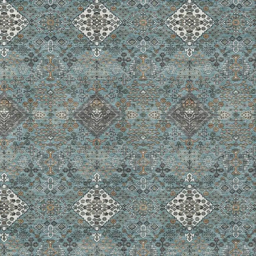 Teal Blue And Ivory Geometric Washable Indoor Outdoor Area Rug Photo 2