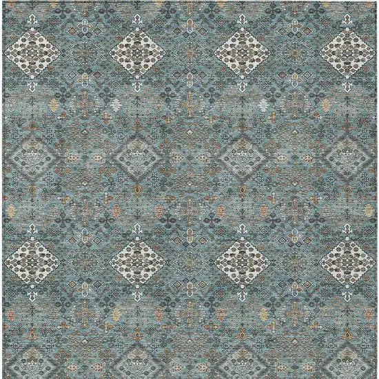 Teal Blue And Ivory Geometric Washable Indoor Outdoor Area Rug Photo 3