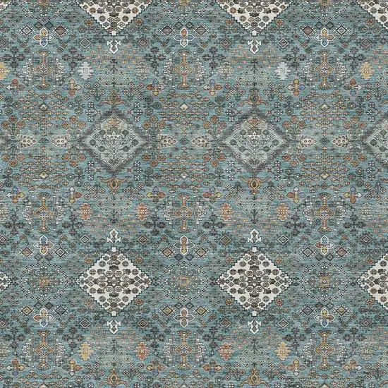 Teal Blue And Ivory Geometric Washable Indoor Outdoor Area Rug Photo 2