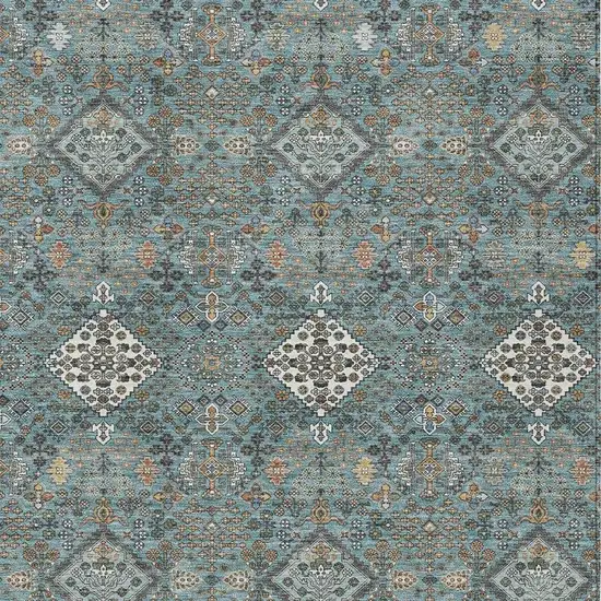 Teal Blue And Ivory Geometric Washable Indoor Outdoor Area Rug Photo 2