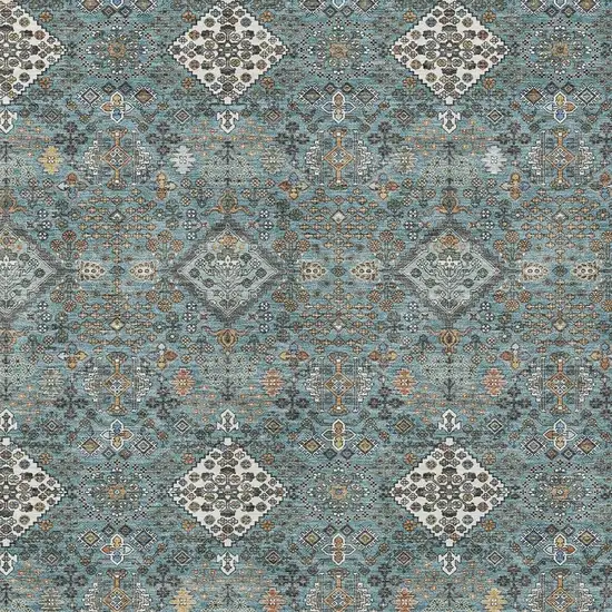 Teal Blue And Ivory Geometric Washable Indoor Outdoor Area Rug Photo 2