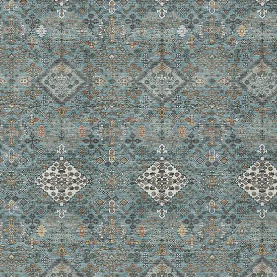 Teal Blue And Ivory Geometric Washable Indoor Outdoor Area Rug Photo 2