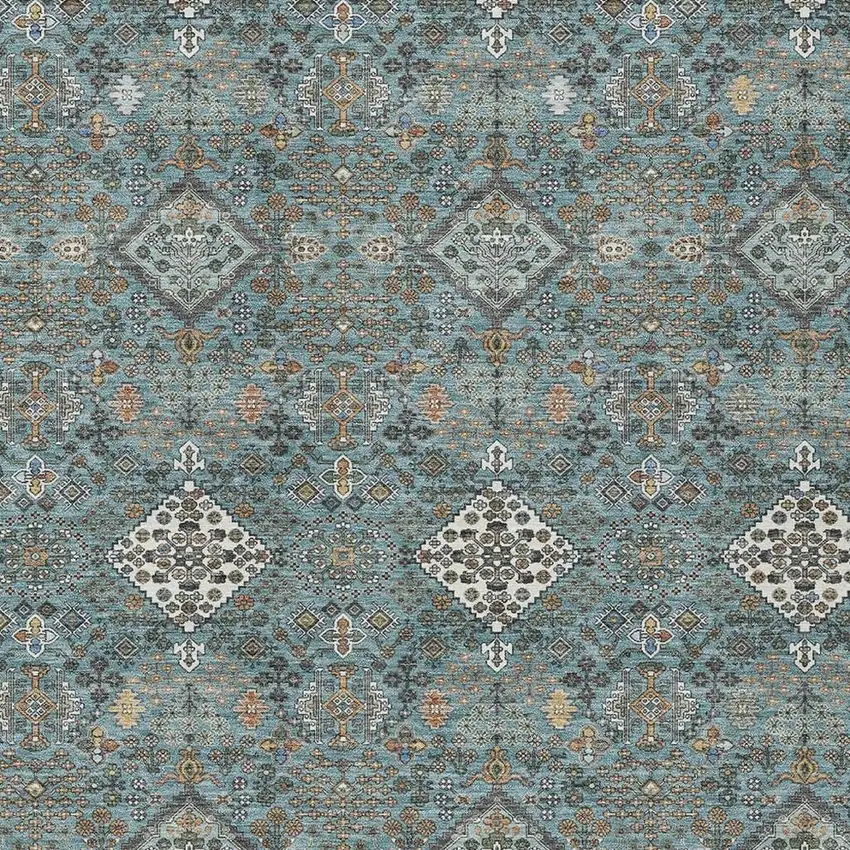 Teal Blue And Ivory Geometric Washable Indoor Outdoor Area Rug Photo 2