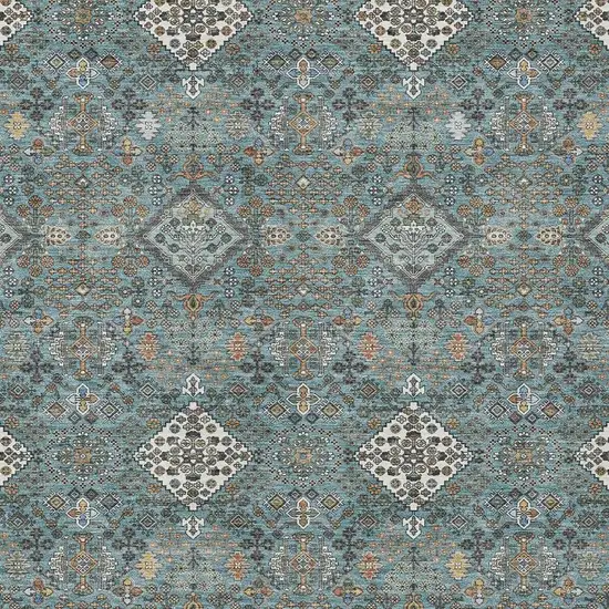 Teal Blue And Ivory Geometric Washable Indoor Outdoor Area Rug Photo 2