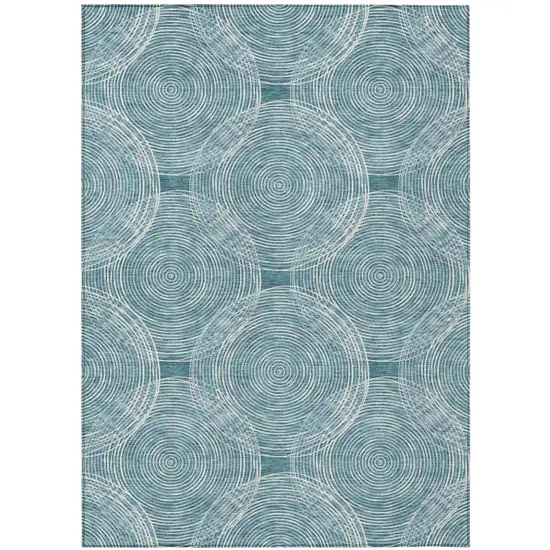 Teal Blue And Ivory Geometric Washable Indoor Outdoor Area Rug Photo 2
