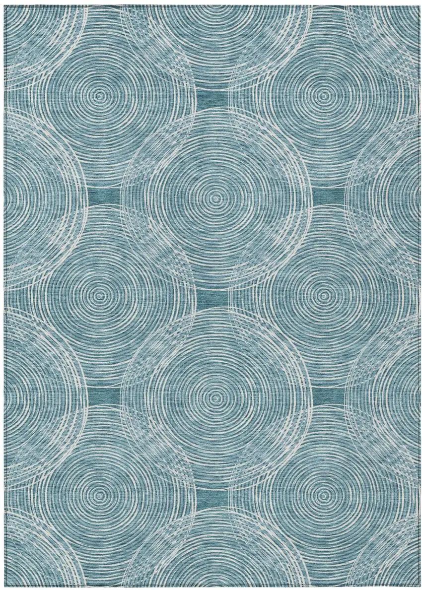 Teal Blue And Ivory Geometric Washable Indoor Outdoor Area Rug Photo 2