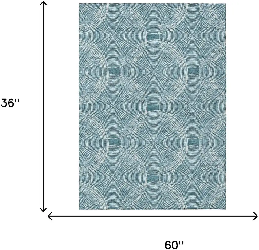 Teal Blue And Ivory Geometric Washable Indoor Outdoor Area Rug Photo 7