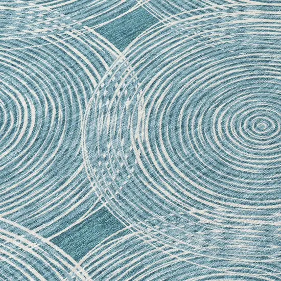 Teal Blue And Ivory Geometric Washable Indoor Outdoor Area Rug Photo 6