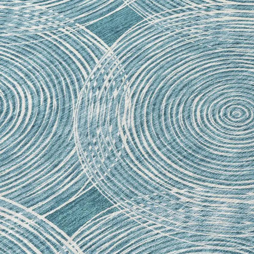 Teal Blue And Ivory Geometric Washable Indoor Outdoor Area Rug Photo 6
