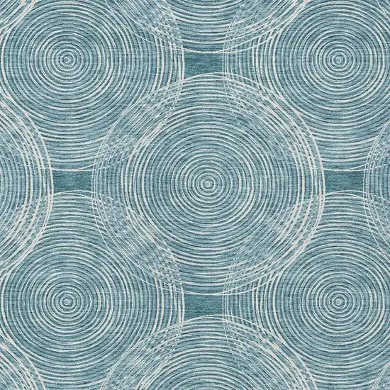 Teal Blue And Ivory Geometric Washable Indoor Outdoor Area Rug Photo 3