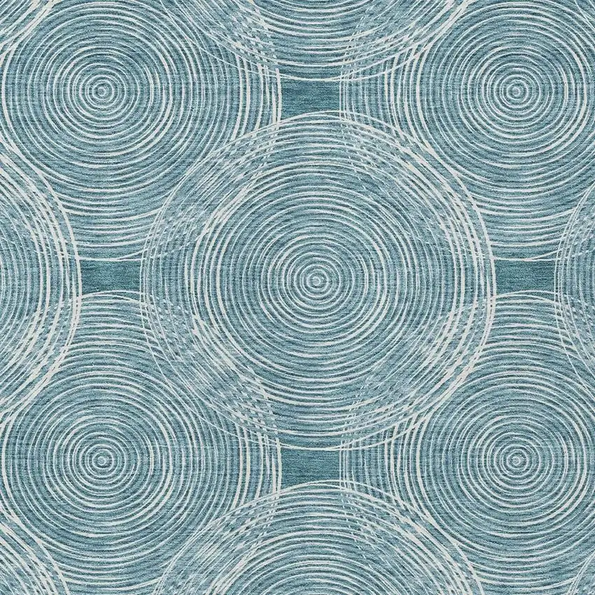 Teal Blue And Ivory Geometric Washable Indoor Outdoor Area Rug Photo 3