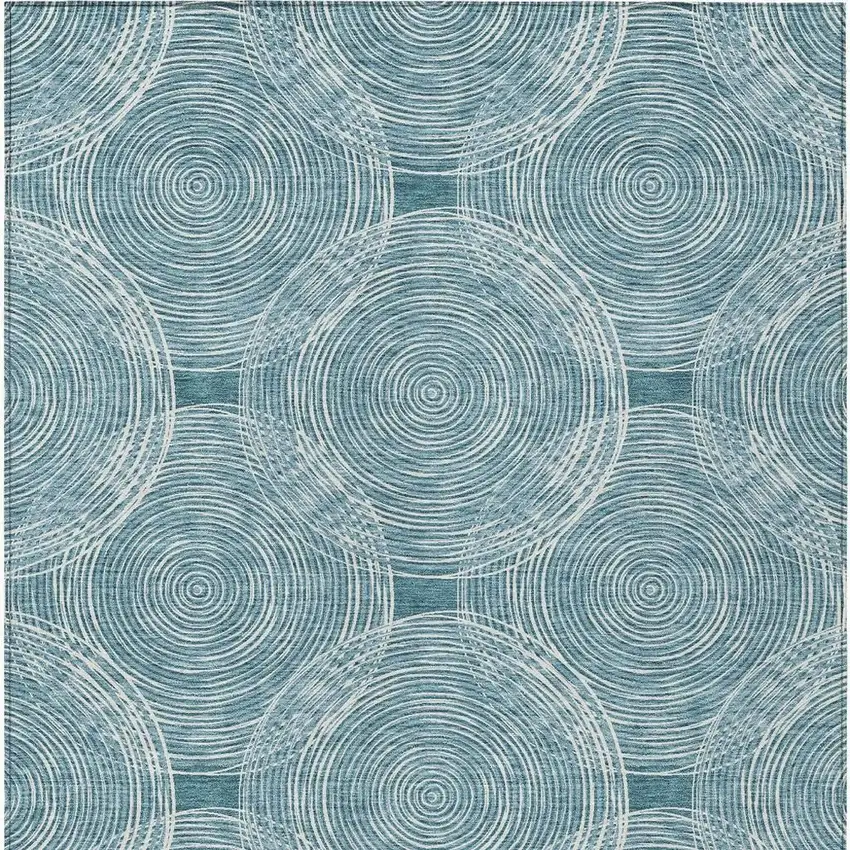 Teal Blue And Ivory Geometric Washable Indoor Outdoor Area Rug Photo 4