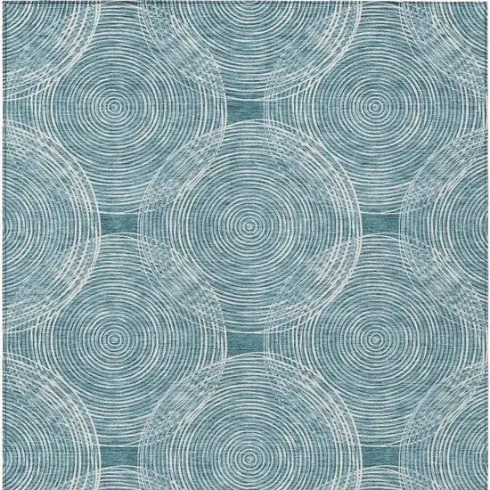 Teal Blue And Ivory Geometric Washable Indoor Outdoor Area Rug Photo 4