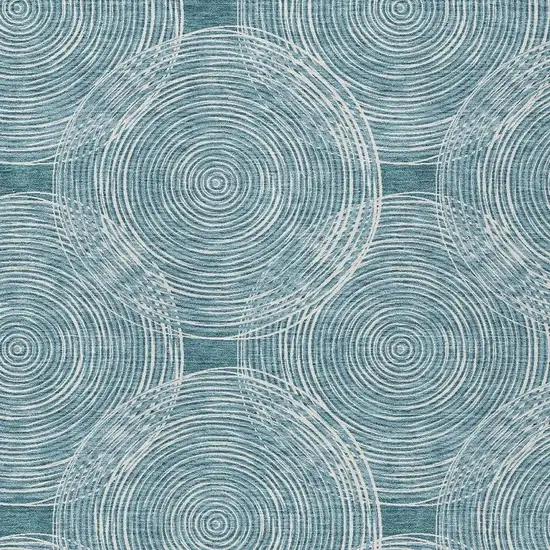 Teal Blue And Ivory Geometric Washable Indoor Outdoor Area Rug Photo 3