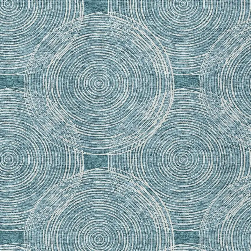 Teal Blue And Ivory Geometric Washable Indoor Outdoor Area Rug Photo 3