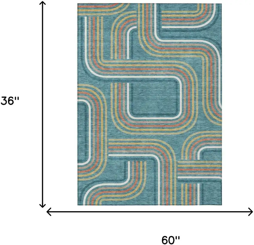 Teal Blue And Ivory Geometric Washable Indoor Outdoor Area Rug Photo 7