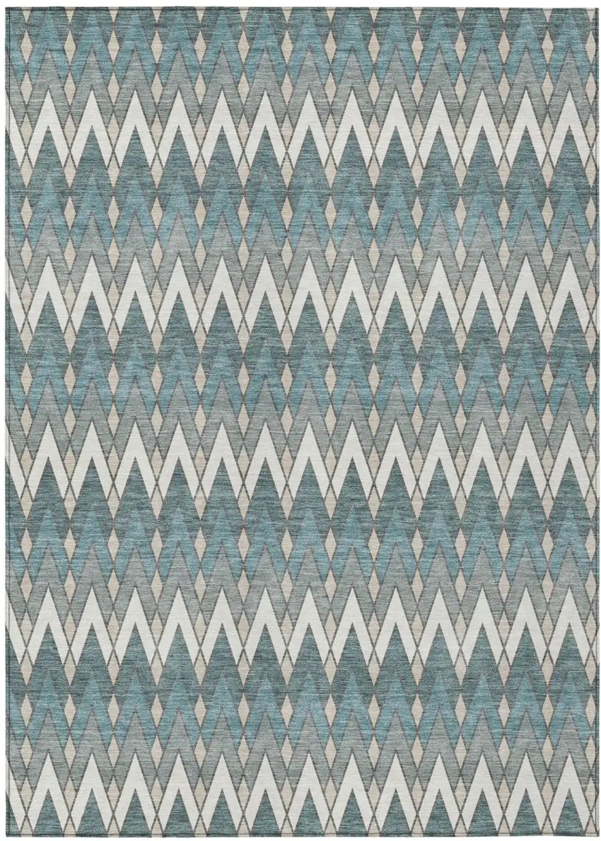 Teal Blue And Ivory Geometric Washable Indoor Outdoor Area Rug Photo 2