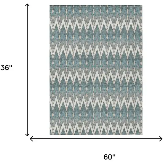 Teal Blue And Ivory Geometric Washable Indoor Outdoor Area Rug Photo 7