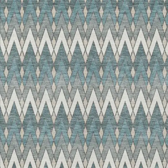 Teal Blue And Ivory Geometric Washable Indoor Outdoor Area Rug Photo 3