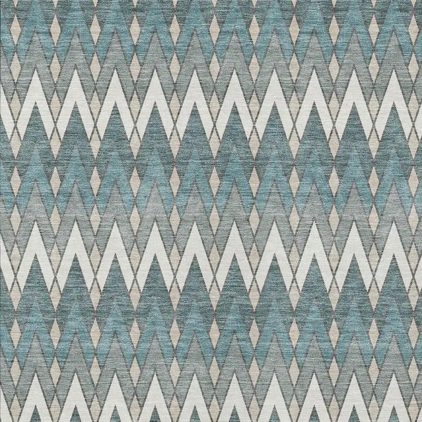 Teal Blue And Ivory Geometric Washable Indoor Outdoor Area Rug Photo 3