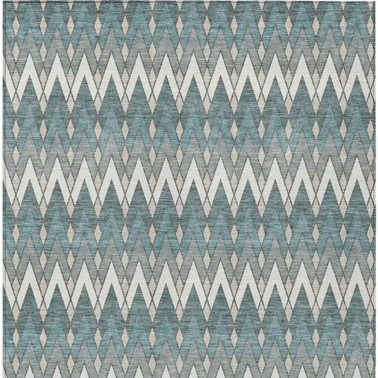 Teal Blue And Ivory Geometric Washable Indoor Outdoor Area Rug Photo 4