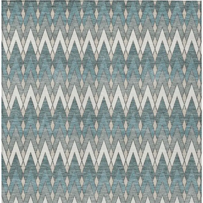 Teal Blue And Ivory Geometric Washable Indoor Outdoor Area Rug Photo 4