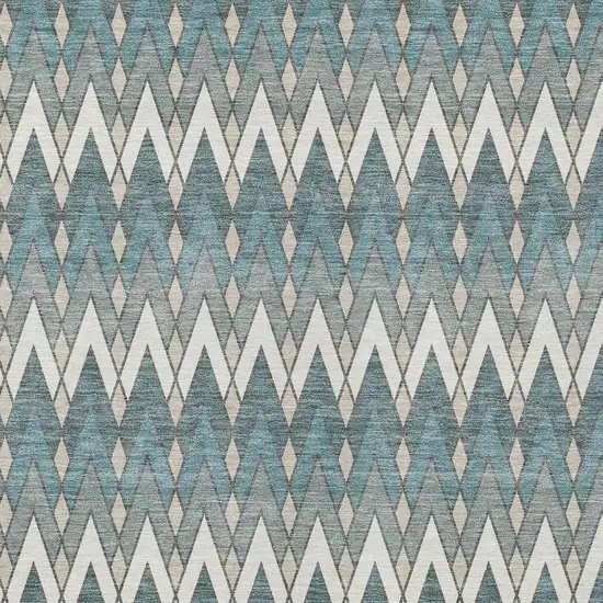 Teal Blue And Ivory Geometric Washable Indoor Outdoor Area Rug Photo 3