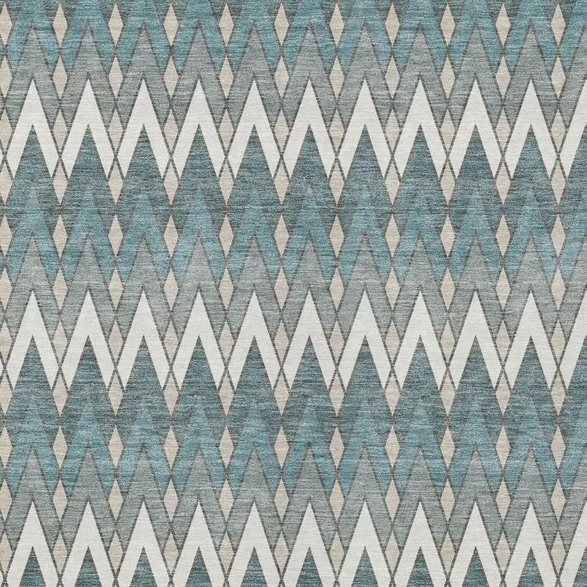 Teal Blue And Ivory Geometric Washable Indoor Outdoor Area Rug Photo 3