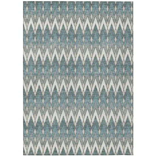 Teal Blue And Ivory Geometric Washable Indoor Outdoor Area Rug Photo 2