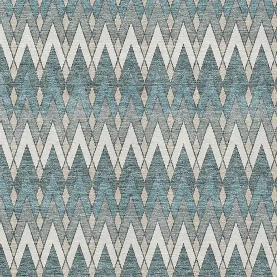 Teal Blue And Ivory Geometric Washable Indoor Outdoor Area Rug Photo 3
