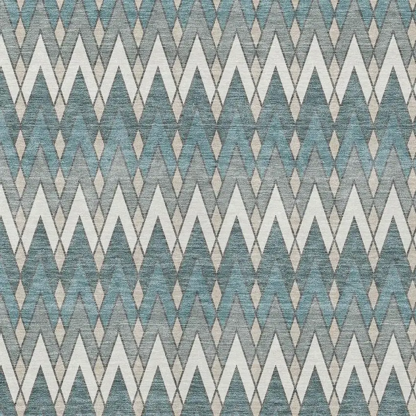 Teal Blue And Ivory Geometric Washable Indoor Outdoor Area Rug Photo 3