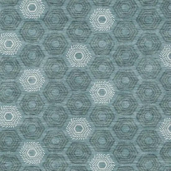 Teal Blue And Ivory Geometric Washable Indoor Outdoor Area Rug Photo 3