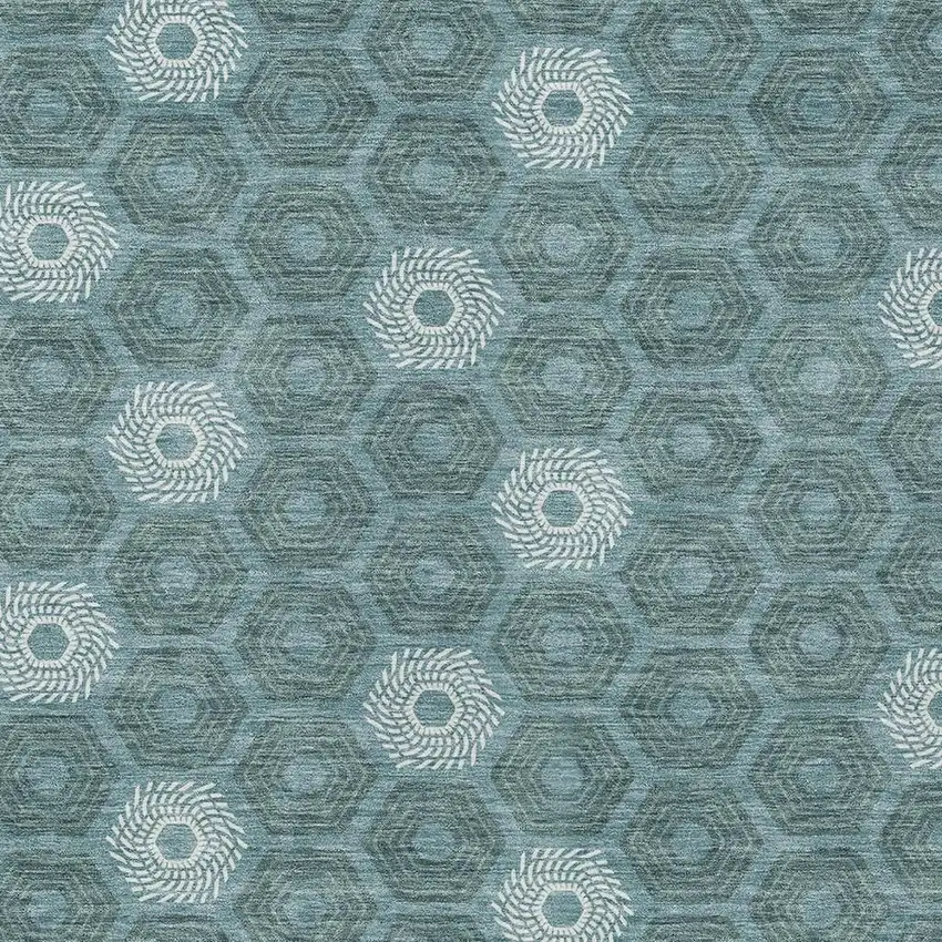Teal Blue And Ivory Geometric Washable Indoor Outdoor Area Rug Photo 3