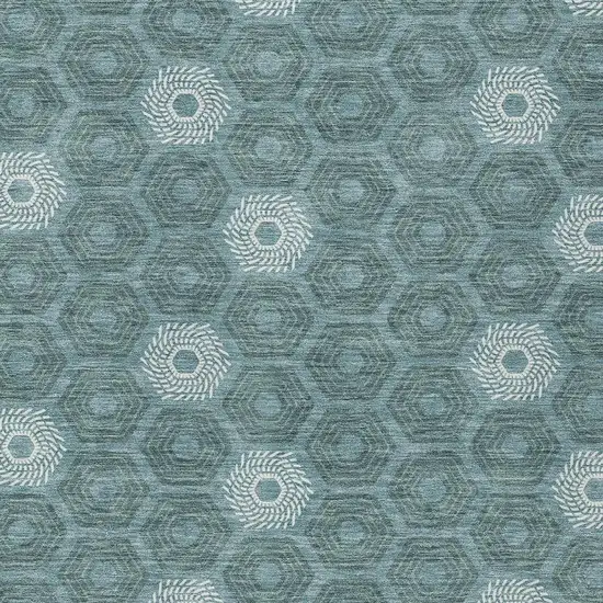 Teal Blue And Ivory Geometric Washable Indoor Outdoor Area Rug Photo 3