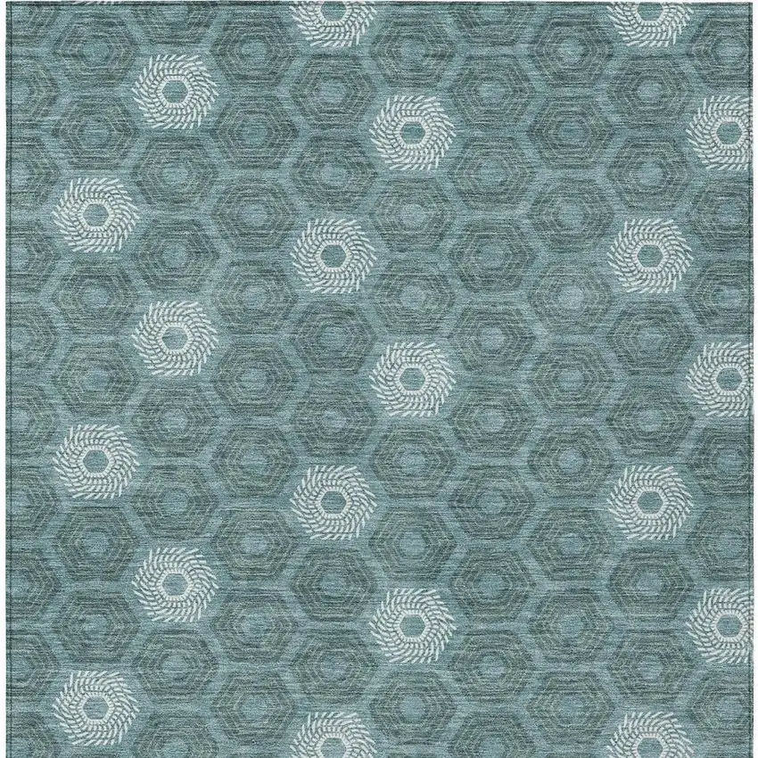 Teal Blue And Ivory Geometric Washable Indoor Outdoor Area Rug Photo 4