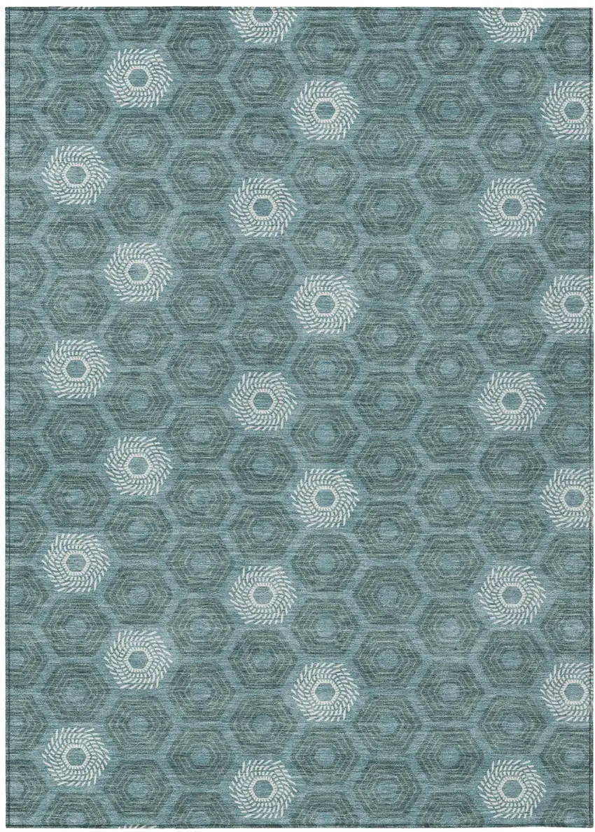 Teal Blue And Ivory Geometric Washable Indoor Outdoor Area Rug Photo 2