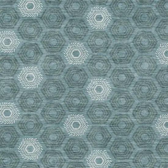 Teal Blue And Ivory Geometric Washable Indoor Outdoor Area Rug Photo 3