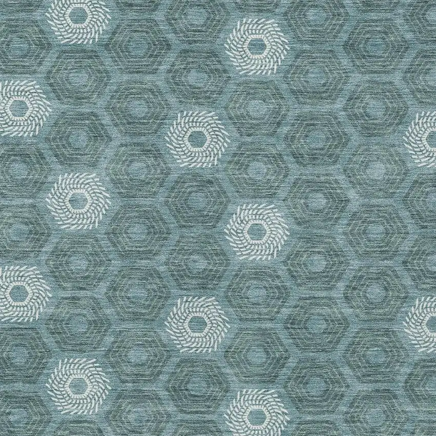Teal Blue And Ivory Geometric Washable Indoor Outdoor Area Rug Photo 3