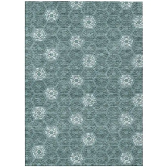 Teal Blue And Ivory Geometric Washable Indoor Outdoor Area Rug Photo 2
